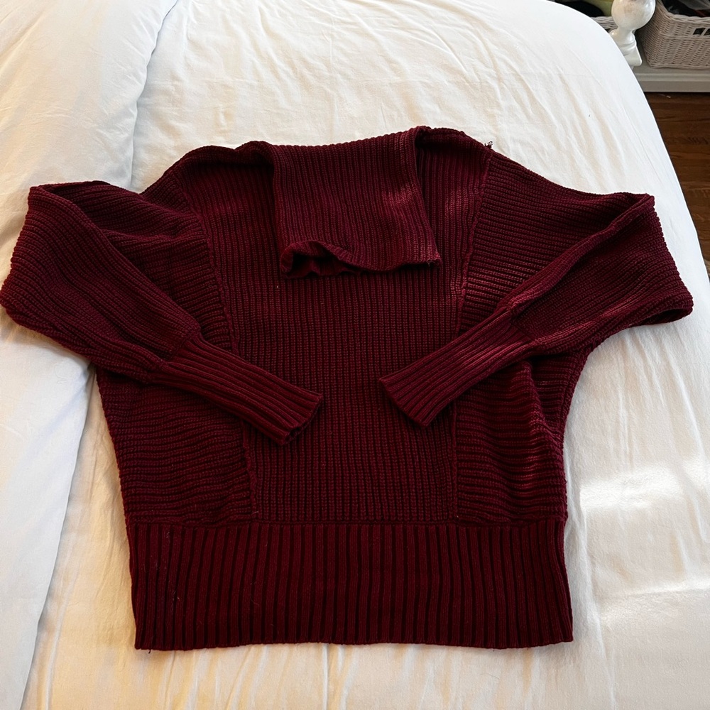 Burgundy Free People tunic turtleneck sweater